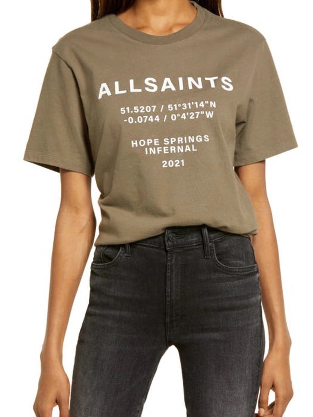 AllSaints Olive Green Logo Graphic Short Sleeve Tee